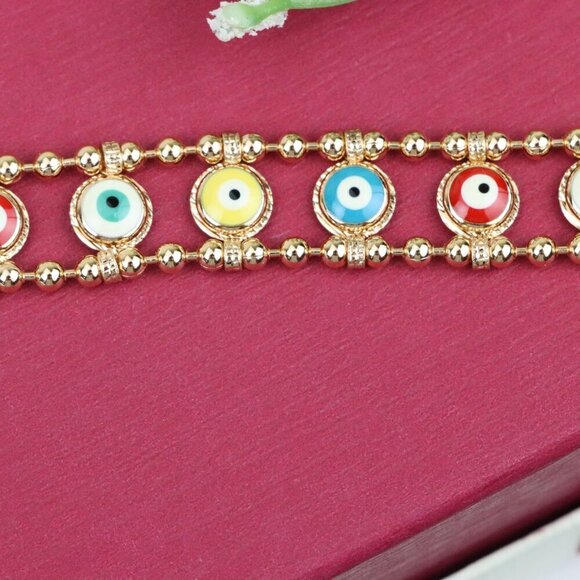 "Colorful Evil Eye Beaded Rose Gold Bracelet, XPBL0762 - Picture 11 of 12